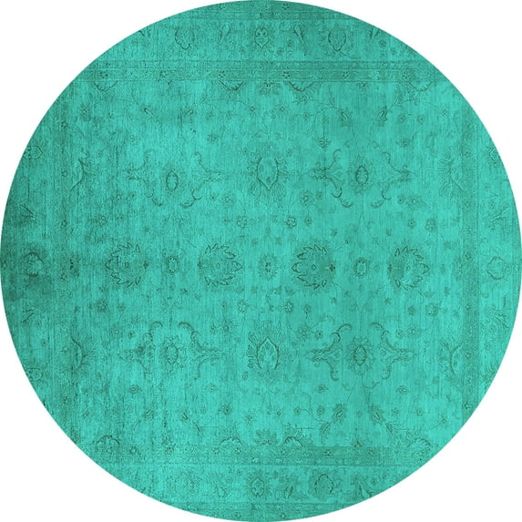 Ahgly Company Indoor Round Oriental Turquoise Blue Industrial Area Rugs, 7' Round