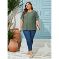 thumbnail image 7 of LANREMON Plus Size Womens Tops Summer T-shirts for Women Green Scoop Neck Flutter Sleeves Eyelet Embroidery Loose Tunic Tops 2XL, 7 of 7