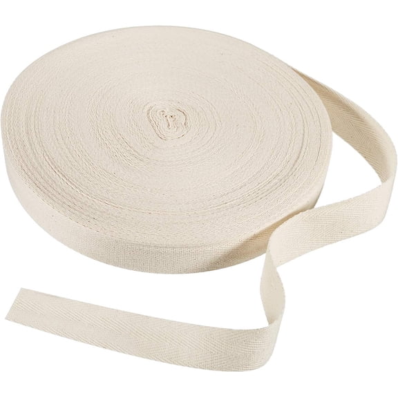 54.7 Yards Cotton Twill Tape Ribbon, 1 Inch Beige Herringbone Webbing, Soft Bias Binding Roll For DIY Crafts, Sewing & Gift Packaging