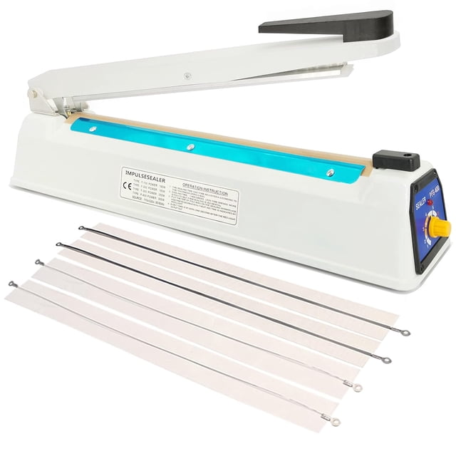 Impulse Heat Sealer for Plastic Bags, 16 Inch Heat Sealer, Iron Shell, Plastic Bag Sealer, Manual Poly Bag Heat Sealer Machine, 3mm Sealing, 4 Free Replacements Kit(Included 2 Cutter&Sealer Lines)
