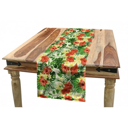 

Tropical Table Runner Exotic Pattern with Plumeria Hibiscus Monstera Palm Flowers and Leaves Dining Room Kitchen Rectangular Runner 3 Sizes by Ambesonne