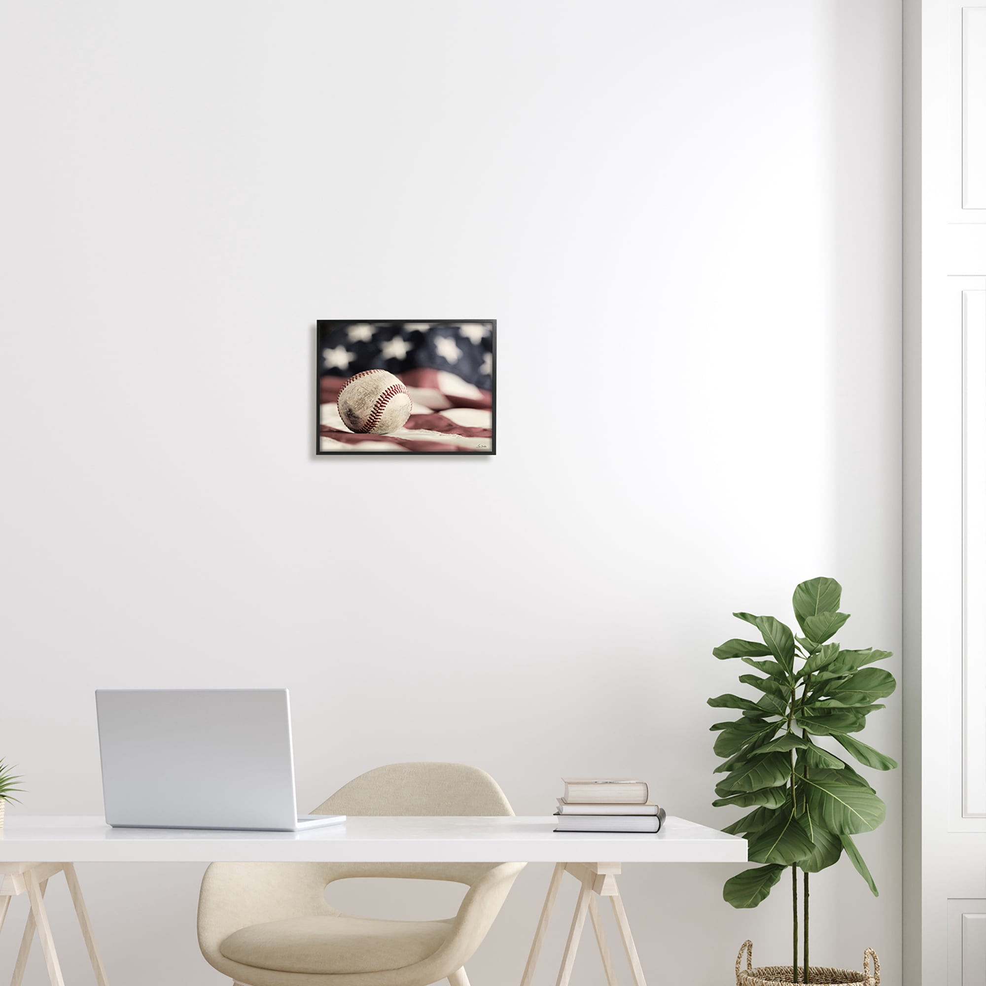 Stupell Industries Baseball & American Flag Sports Photography Black Framed Art Print Wall Art, 14 x 11