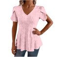 thumbnail image 2 of QUNYINEY Solid Womens Summer Tops Short Sleeve Casual V Neck Shirts Loose Cut Out Peplum Tops, 2 of 6