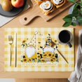 thumbnail image 2 of Gnomes Sunflowers Placemats Set of 4, Pastoral Botanical Yellow Plaid Placemats for Dining Table, Place Mats for Kitchen Tabletop, Waterproof Wipeable Dining Table Mats Set, 2 of 9
