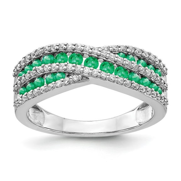 Primal Gold 14 Karat White Gold Diamond and Emerald Fancy Ring