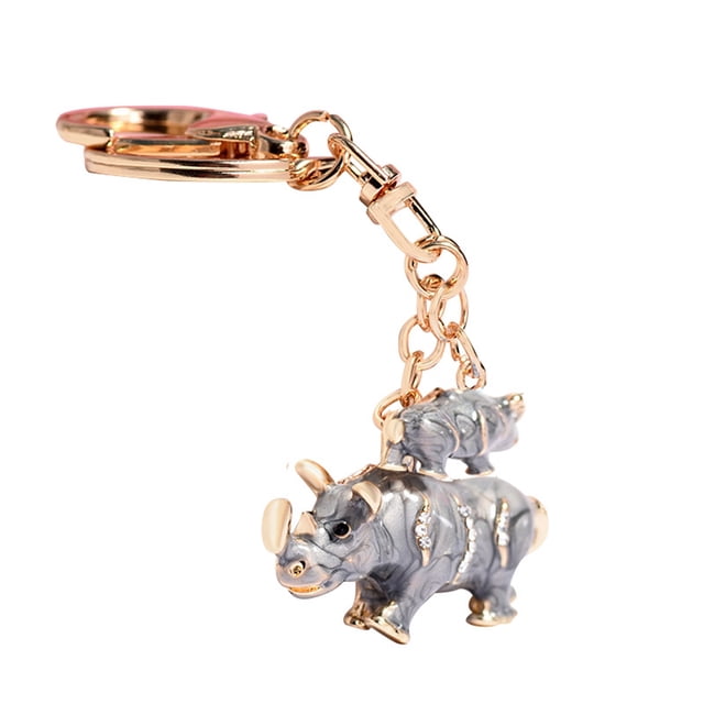 Dije de aleación para bolso con diseño de rinoceronte grabado Llavero con colgante de rinoceronte gris