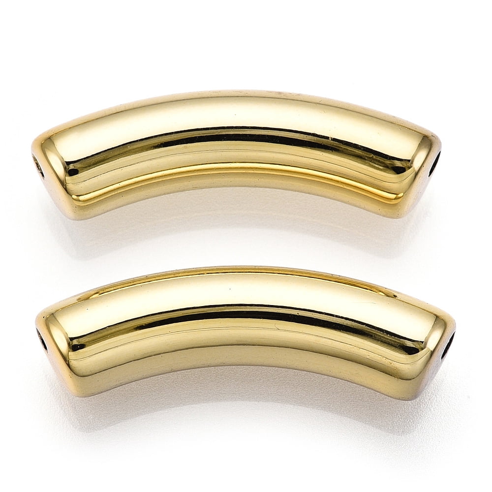 200 pc UV Plating Acrylic Beads Curved Tube Golden Plated 33x8x8mm Hole: 1.6mm