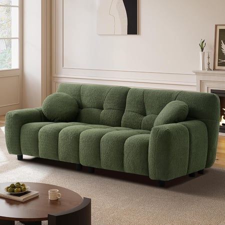 72.8" Boucle Cloud Sofa Couch with 2 Soft Pillows,Comfy Upholstered Teddy 2 Seater LoveSeat Sofa,Modern Deep Seat Sherpa Cloud Couch, Oversized Love Seat for Living Room Bedroom Apartment,Olive Green