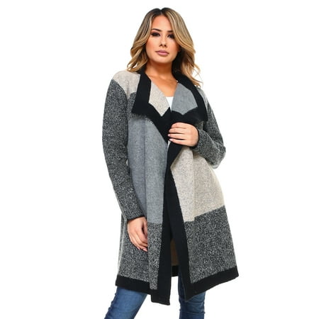 Women's Knit Plaid Oversized Open Front Cardigan