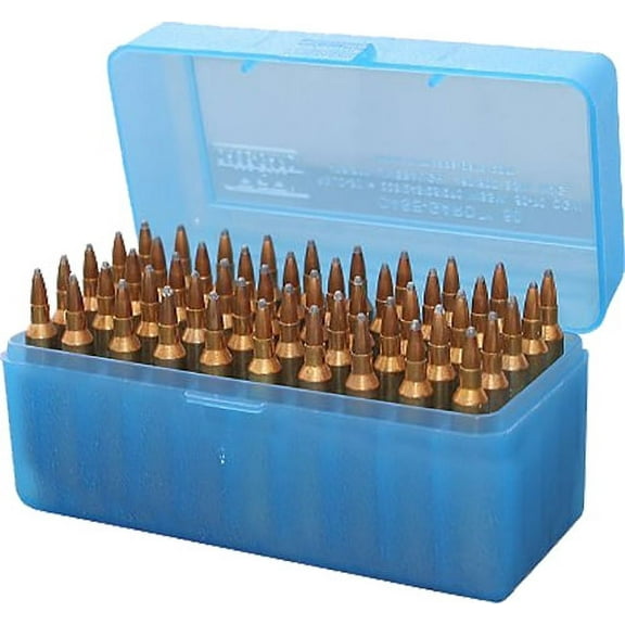 MTM CASE-GARD R-50 50RD RIFLE AMMO BOX LG 3.85" MAX OAL POLY BLUE