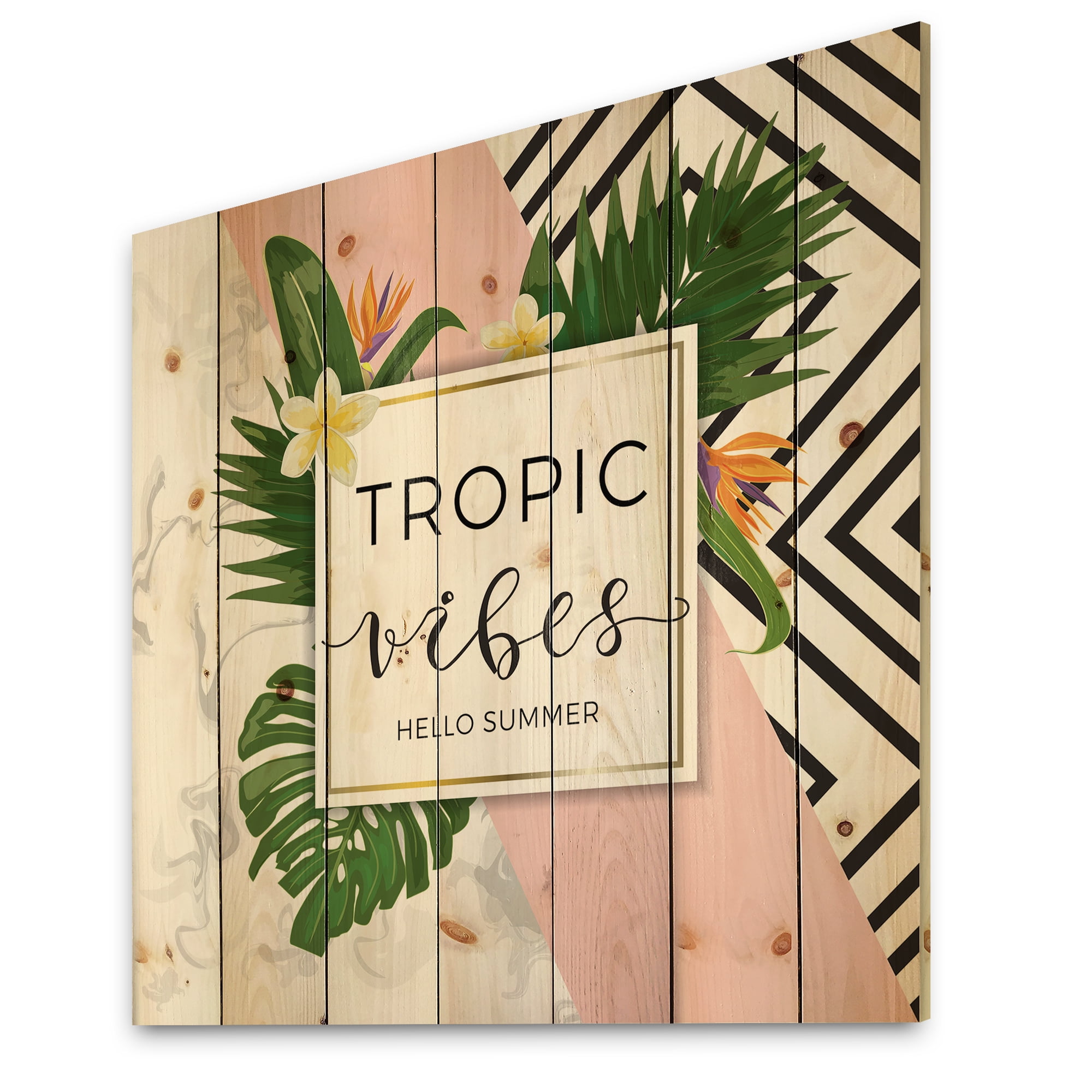 Designart 'Geometrics Tropic VIbes On Triangular' Nautical & Coastal Print on Natural Pine Wood
