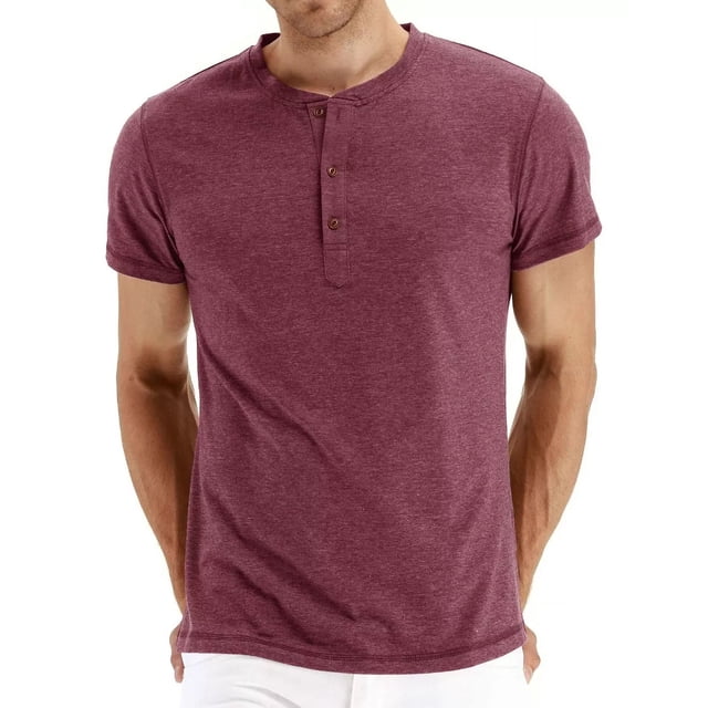 Playera Casual Manga Corta Algodón Cuello Henley Para Hombre