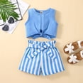 thumbnail image 3 of Vedolay Two Piece Sets For Girls Toddler Girl Clothes 2 Piece Set Sleeve Top Belted Polka Shorts for Spring Summer,Light Blue 4-5 Years, 3 of 5