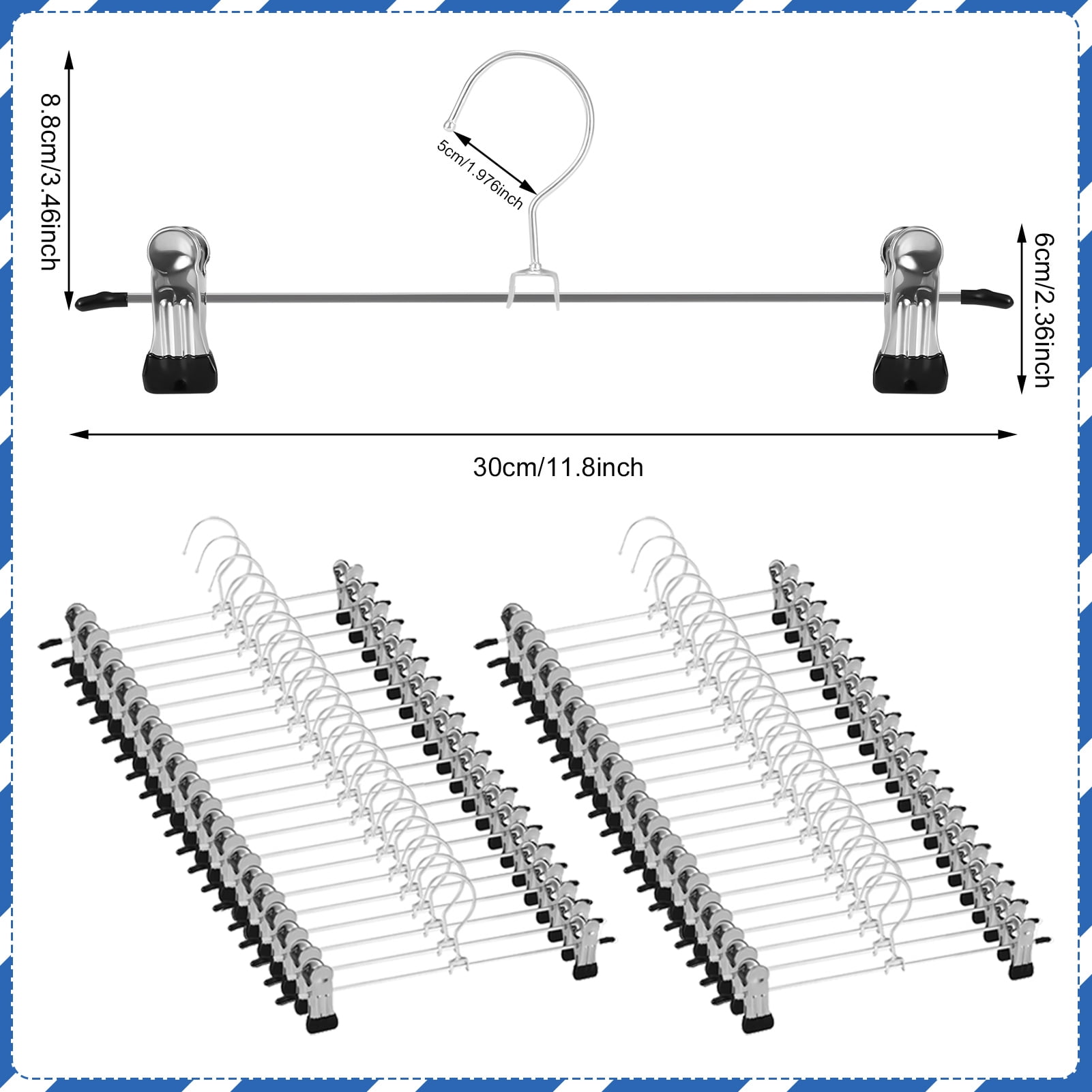 Topekada 40 Pack Pants Hangers Space Saving, 9-11 Inch Non Slip Stainless Steel Metal Pants Hanger with Clips, Clothes Hangers for Shorts, Skirt, Bottoms, Jeans