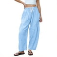 thumbnail image 2 of Tqcoqu Women's Gingham Plaid Pants Cotton Trousers Elastic Waist Loose Wide Leg Casual Summer with Pockets,Blue,Women's S-XXL, 2 of 5