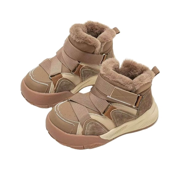 Khaki 2025 Winter Girls Casual Boots Fleece Lined Warm With Thick Sole Non-Slip For Kids Activities