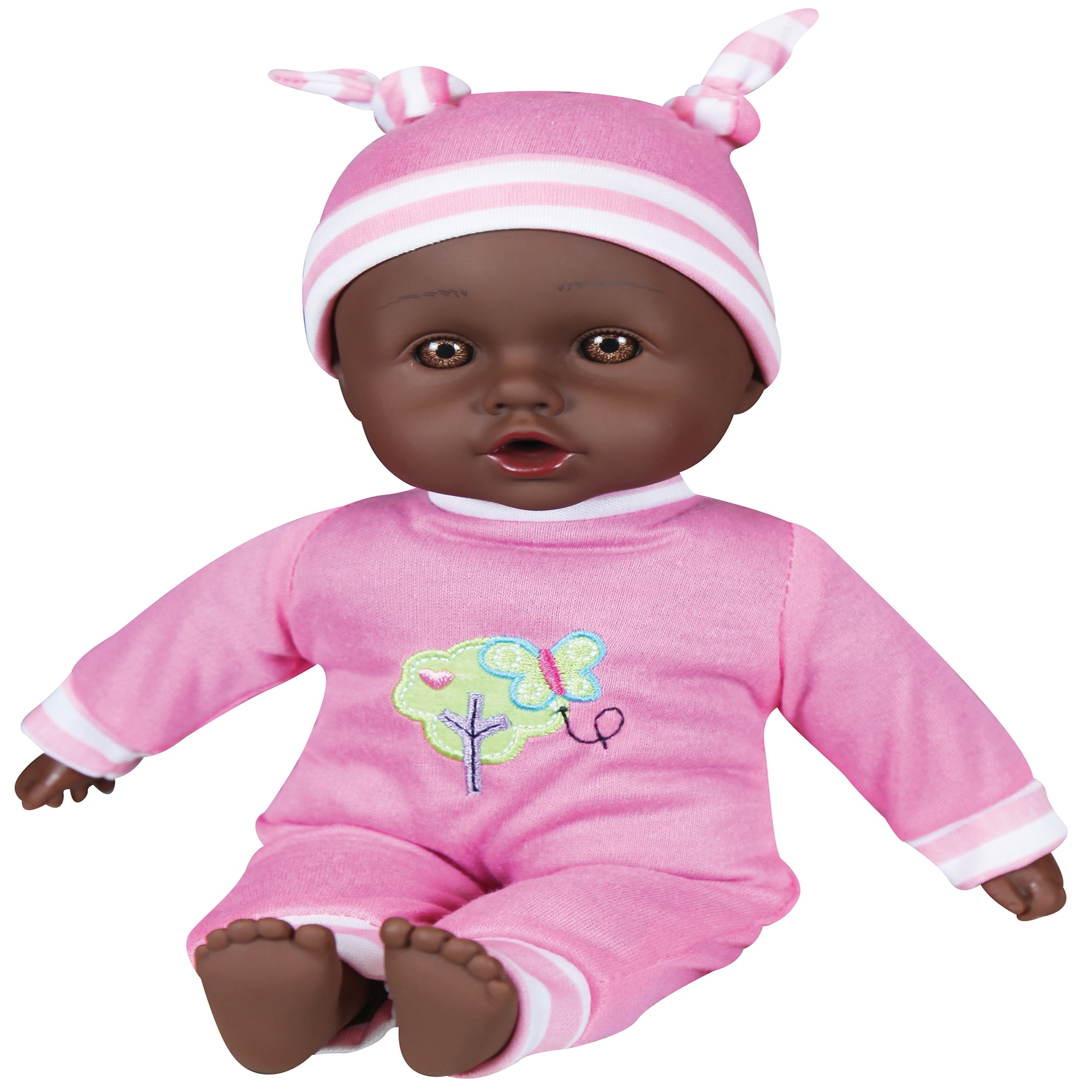 Lissi: Deluxe Pram & 13" African American Baby Doll - Pink - Floral Design Push Stroller, Removable Cot & Storage Basket, Feeding Accessories, Kids 3+