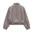 thumbnail image 6 of XINPING Women's Cropped Plaid Jacket Lightweight Casual Coat Bomber Gingham Windbreaker Jacket, Vintage Stand Collar, Long Sleeve, Loose Fit, Fall Winter Dailywear with Pockets, 6 of 6