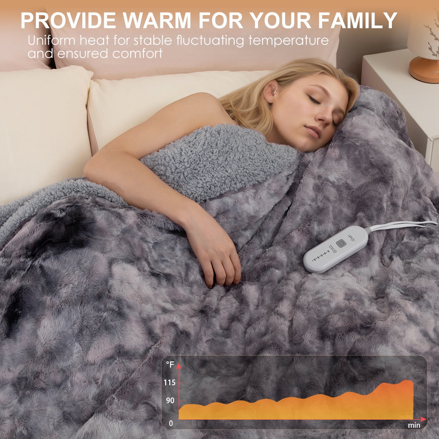Dowin Electric Blanket Full Size 72"x84", Fast Heating Soft Faux Fur Heated Blanket, 5 Heat Settings & 10 Hrs Auto Off , Machine Washable, Over-Heat Protection,Home Office Use,Grey