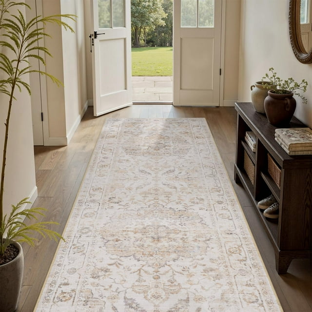 x Area Rug Washable Rugs for Living Room Rug for Bedroom Non Slip Vintage Floral Carpet for Dining Room Playroom Office