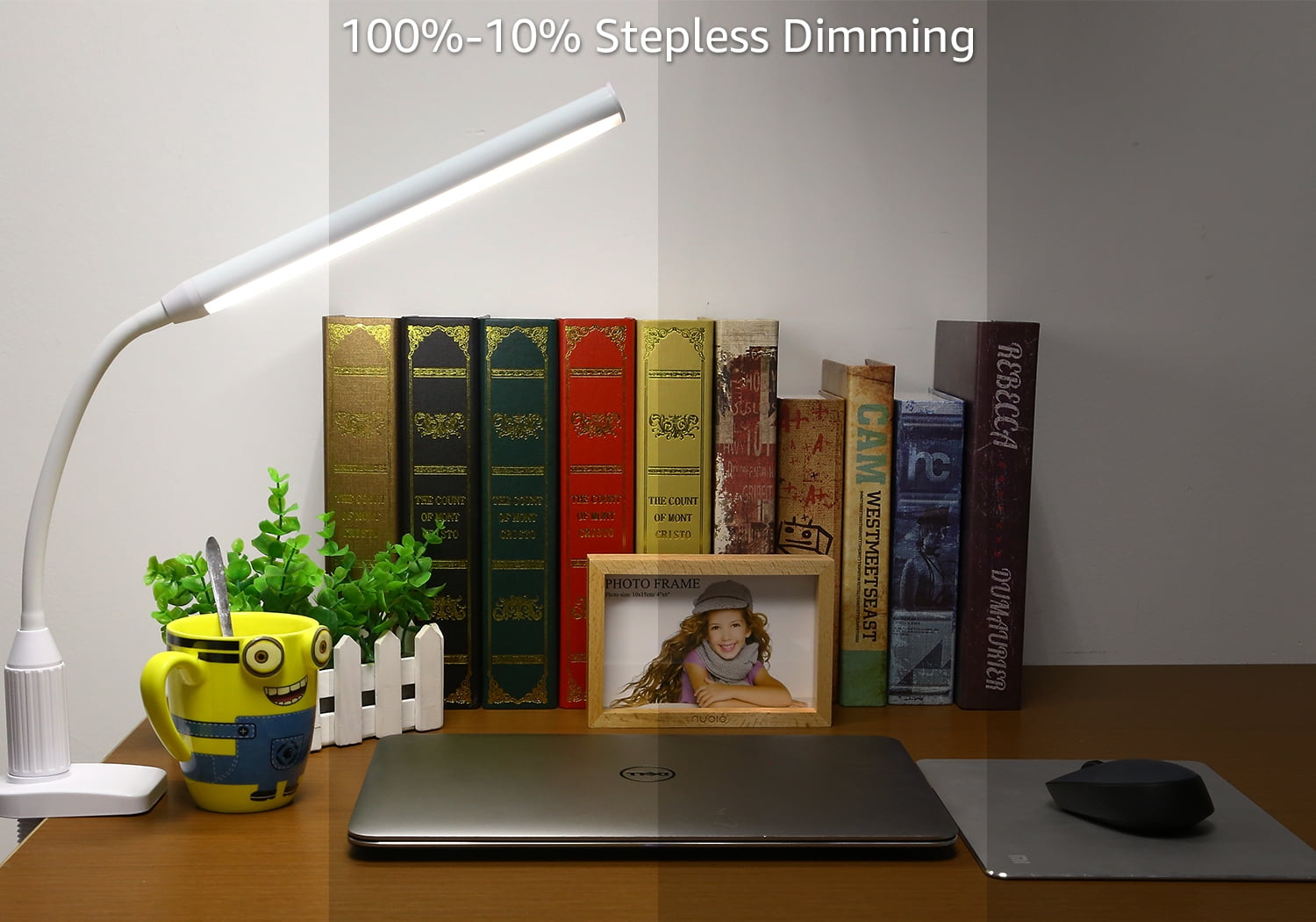 TORCHSTAR 5W Dimmable Flexible Study Clamp Desk Lamp, 26 LEDs Eye-Care Touch Sensitive Light with Memory Function, 4000K Cool White, USB Powered, ETL-Listed Power Adapter, 30,000hrs Lifespan，White