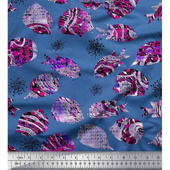 Soimoi Cotton Duck Fabric Coral & Textured Fish Ocean Decor Fabric Printed Yard 42 Inch Wide