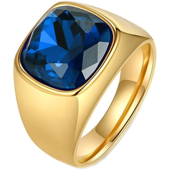 BQF Men Women Large Cut Stone Ring, Stainless Steel Chunky Signet Ring