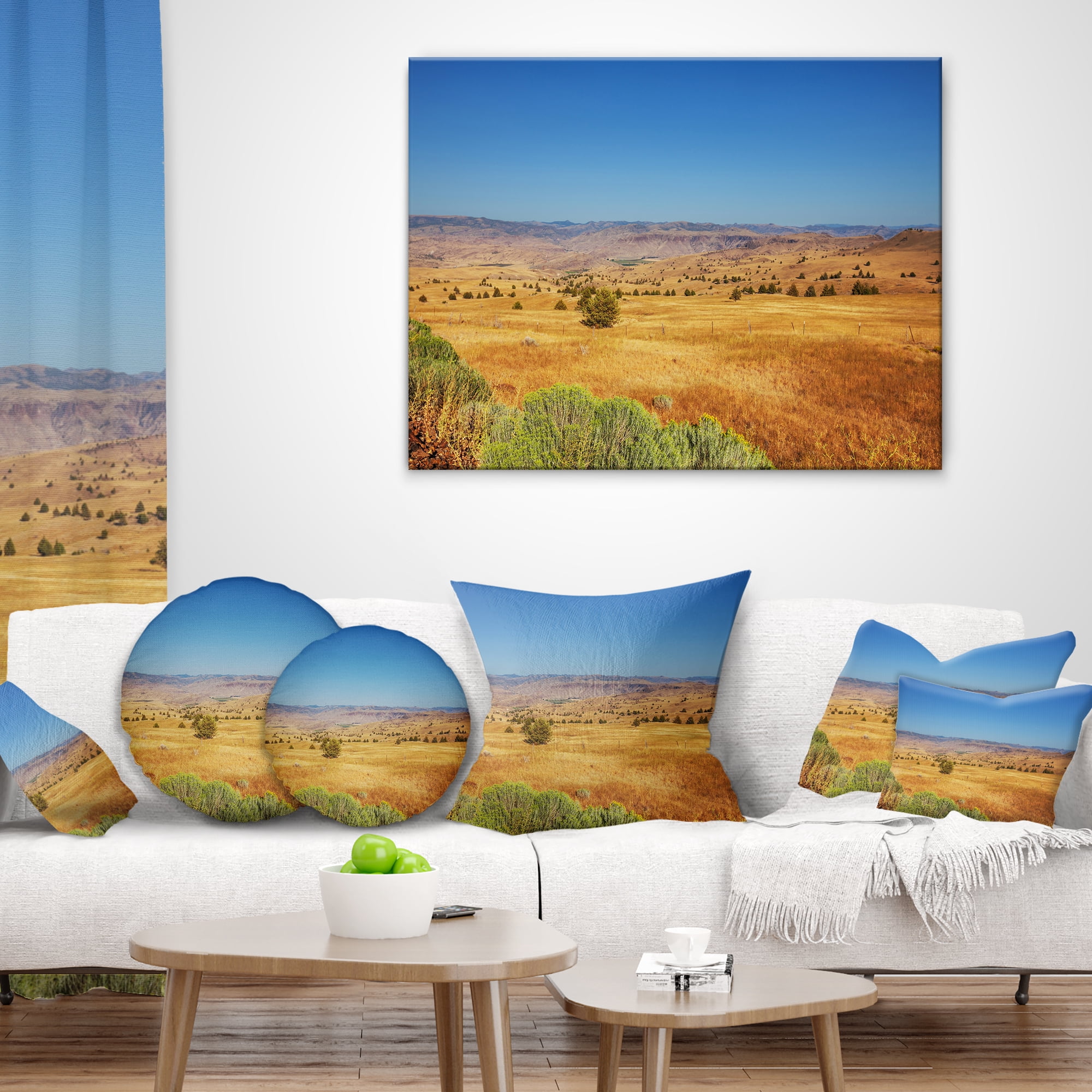 Designart Prairie with Bright Blue Sky - Landscape Printed Throw Pillow - 16x16