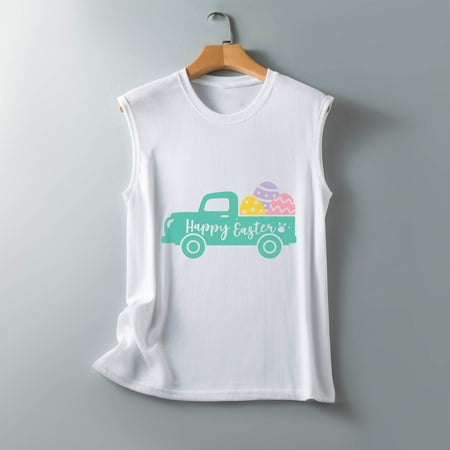 

XIAOFFENN Women s Fashion O-Neck Sleeveless Easter Print Tops