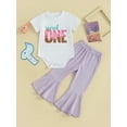 thumbnail image 2 of Suealasg Baby Girls 2Pcs Birthday Outfits Short Sleeve Letter Print Romper + Pants Set Infant Newborn Girls One Birthday Clothes, 2 of 9