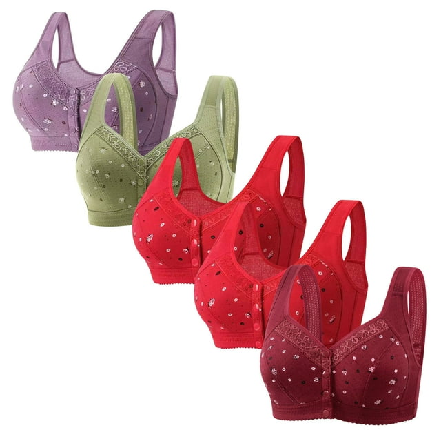 Plebaso Everyday Bras Pack of 5 for Women Front Closure Button Bras No Underwire Full Coverage Bralettes