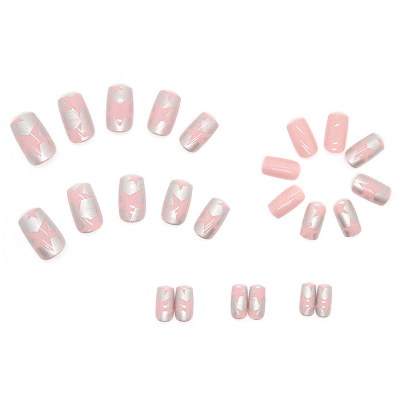 24 Fake Nail Kit with Glue Gel Elegant Metal Texture Wearing Fake Nails