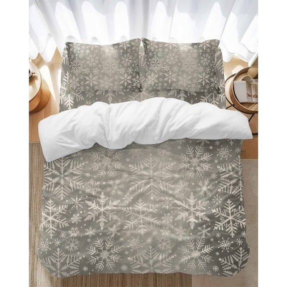 Winter Christmas Bedding Duvet Cover Set Queen Size 4 Pieces Retro Watercolor White Snowflake Bedding Set with Zipper Closure, 1 Comforter Cover 90x92 Inches 1 Flat Sheet & 2 Pillow Cases