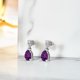 thumbnail image 2 of JeenMata Pendientes Clásicos de Oro Blanco de 18 K sobre Plata con Amatista, Piedra Natal de Febrero, con Corte Redondo y en Forma de Pera de 2,5 Quilates, para Mujer, 2 of 6