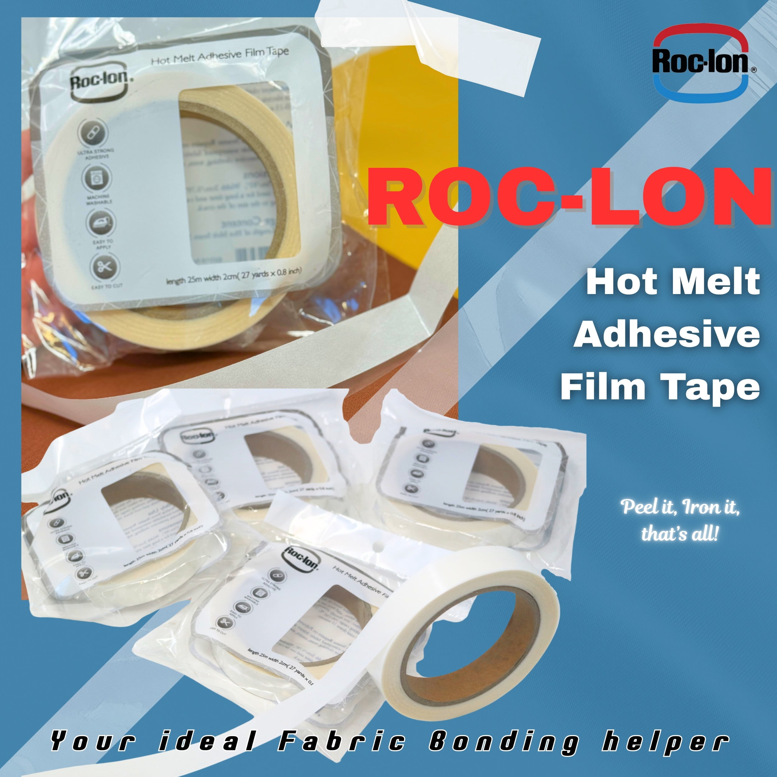 Roc-lon 1 Roll Iron on Hot Melt Tape Seam Sealer Repair Adhesive Fusible Tape, Waterproof Iron on Hot Melt Seam Sealing Tape, 27 Yards Length x 0.8 Inch Wide