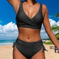 thumbnail image 4 of 1 Set Women Summer Bikini Set V-Neck Sleeveless Bra High Waist Side Drawstring Briefs Set Tummy Control Bating Suit Swimwear, 4 of 7