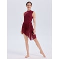 thumbnail image 5 of IDOPIP Lyrical Dance Dress for Women Contemporary Dance Costumes ﻿Solid Mesh Asymmetric Flowy Tulle Skirt for Competition M Burgundy, 5 of 10