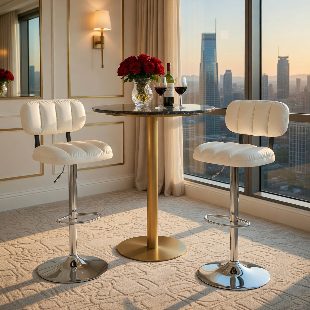 Hommoo 2-Pack Adjustable Bar Stools, PU Leather with Chrome Base & Footrest, Height-Adjustable Modern Kitchen Island Stools for Home Bar, Living Room & Dining Area, White