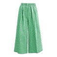 thumbnail image 6 of Costeam Womens Gingham Plaid Elastic High Waist Cropped Wide Leg Capri Pants Dual Side Inset Hand Pockets Soft Lightweight Knit Loose Fit Summer Casual Trousers, 6 of 6