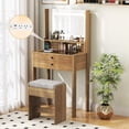 thumbnail image 2 of Gymax Small Vanity Desk Makeup Table & Padded Stool Set w/ Charging Station Natural, 2 of 10