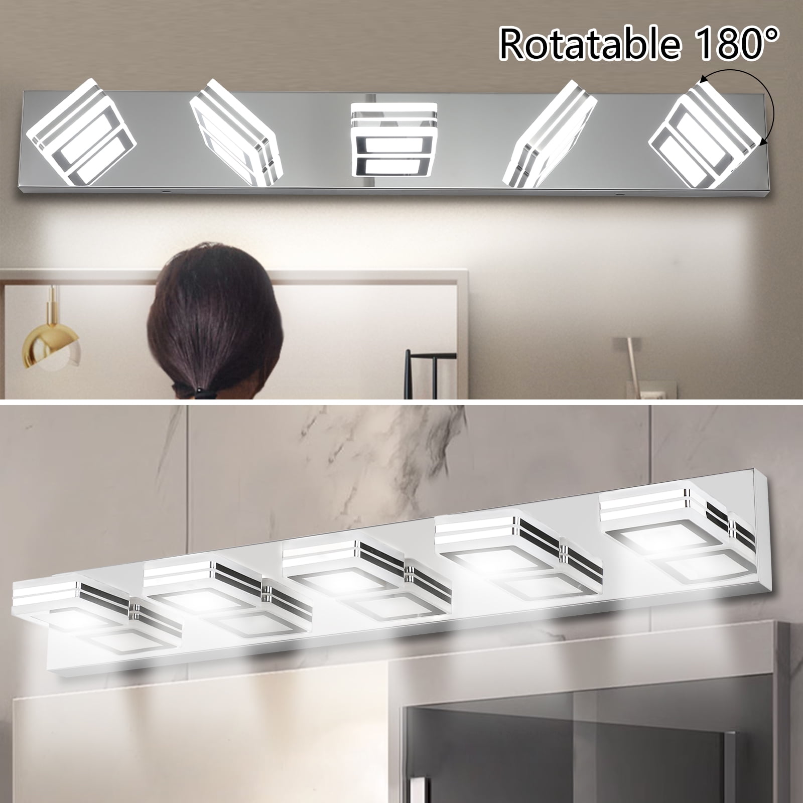 Miniyam LED Bathroom Vanity Light , Modern 5-Light Chrome Acrylic Wall Lighting Fixtures over Mirror