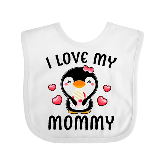 Inktastic I Love My Mommy with Cute Penguin and Hearts Girls Baby Bib