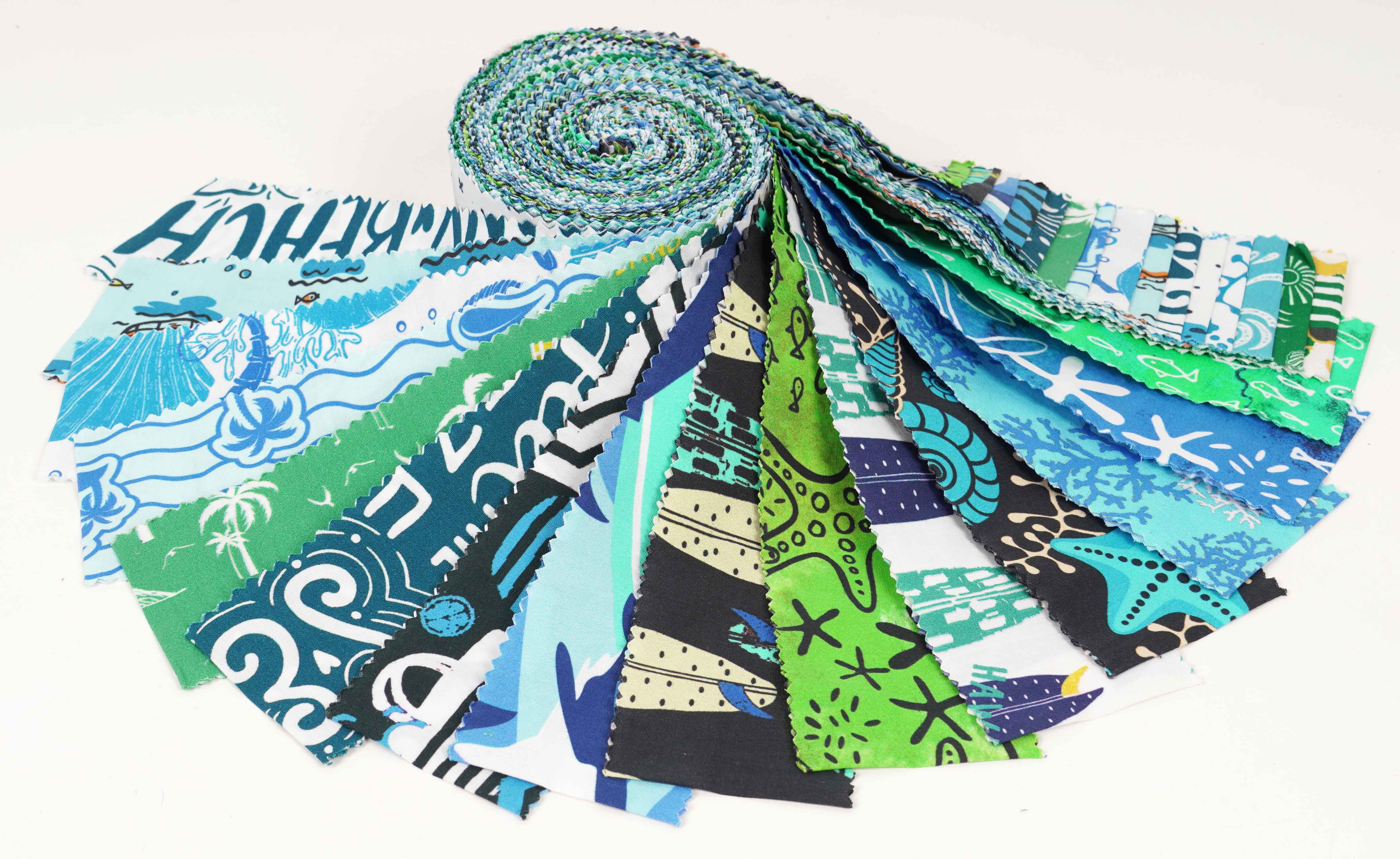 Soimoi 40Pcs Beach Print Cotton Precut Fabrics For Quilting Craft Strips 2.5x42 inches Jelly Roll - Blue & Green