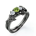 thumbnail image 4 of JeenMata 1 TCW Round Shaped Natural Peridot and Moissanite - Inspired by Nature - Trilogy Bridal Ring Set - 18K Black Gold Plating over Silver, 4 of 6