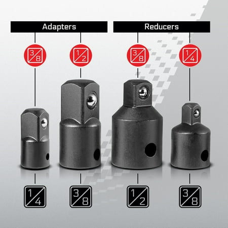 CARBYNE Impact Adapter and Reducer Set / Socket Adapter Set - 4 Piece, Chrome Vanadium Steel