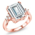 thumbnail image 2 of Gem Stone King 10.83 Ct Octagon White Zirconia 18K Rose Gold Plated Silver Ring, 2 of 5