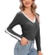 thumbnail image 2 of Camisa básica ajustada con cuello en V de encaje Manga larga Tops básicos cómodos y gruesos para mujer Negro XXL, 2 of 8