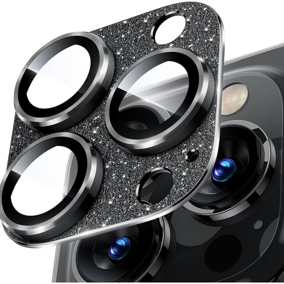 for iPhone 14 Pro Max /14 Pro camera lens protector[Bling] [Glitter] [Durable] [9H] Tempered Glass Ultra HD Case Friendly-bling Black