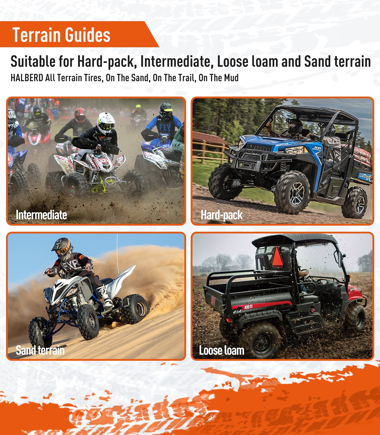 Full Set New Premium HALBERD 6PR ATV/UTV Tires, 25x8-12 Front & 25x10-12 Rear, All Terrain 15mm Tread Depth 25x8x12 25x10x12 Trail Sand Off-Road Tires, Set of 4