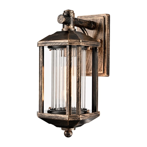 Vintage Outdoor Wall Light Fixtures Antiqued Gold Waterproof Exterior Wall Lantern with Clear Glass Shade